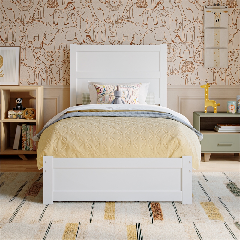 Pemberly Row Twin Platform Bed with Footboard and Drawers in White