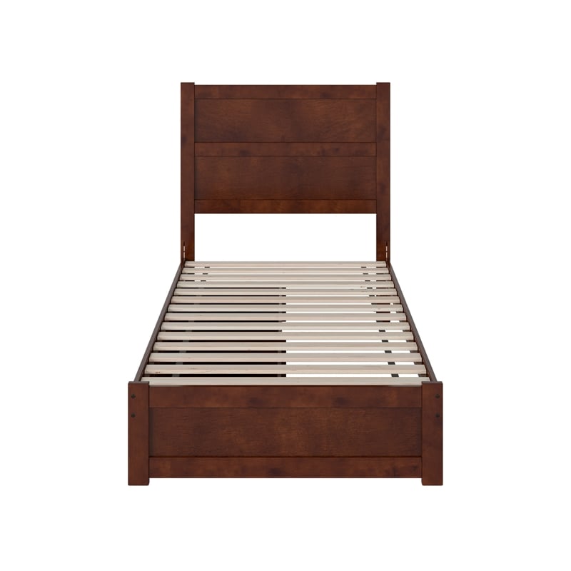 Pemberly Row Twin Platform Bed with Footboard and Drawers in Walnut