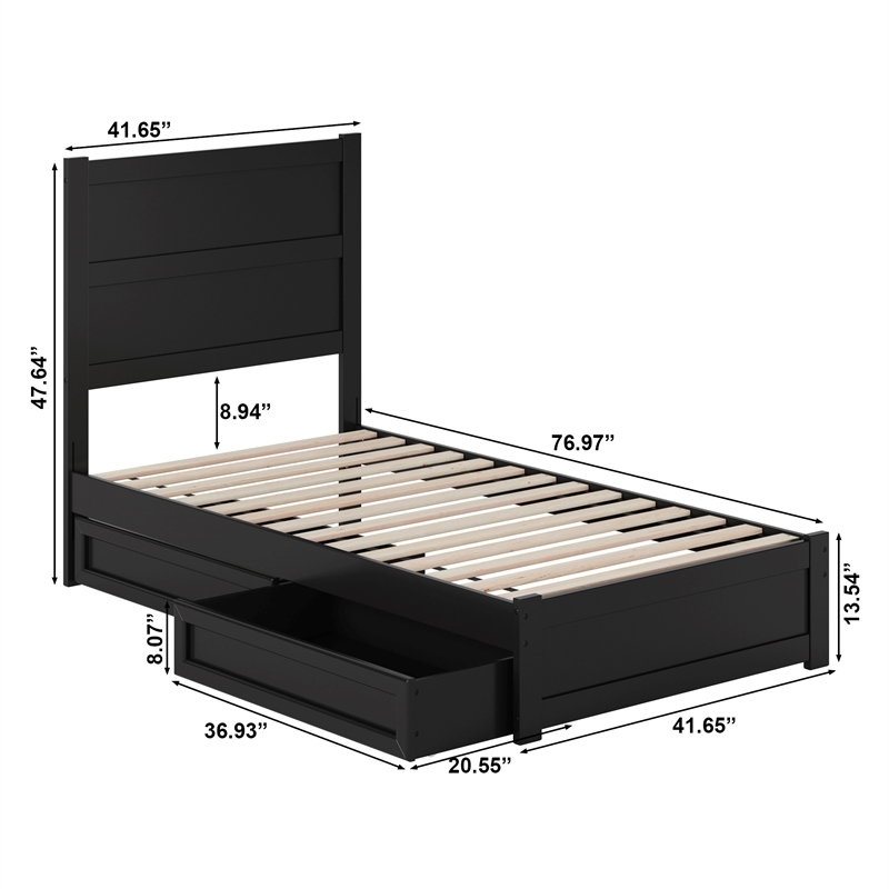 Pemberly Row Twin Platform Bed with Footboard and Drawers in Black