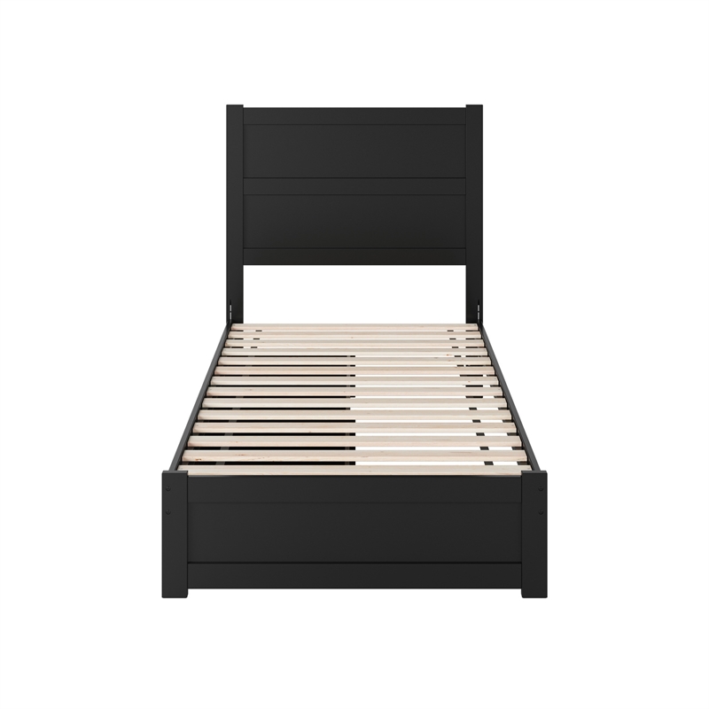 Pemberly Row Twin Platform Bed with Footboard and Drawers in Black