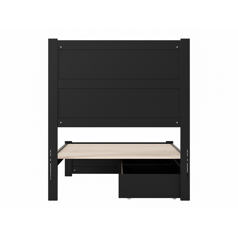 Pemberly Row Twin Platform Bed with Footboard and Drawers in Black
