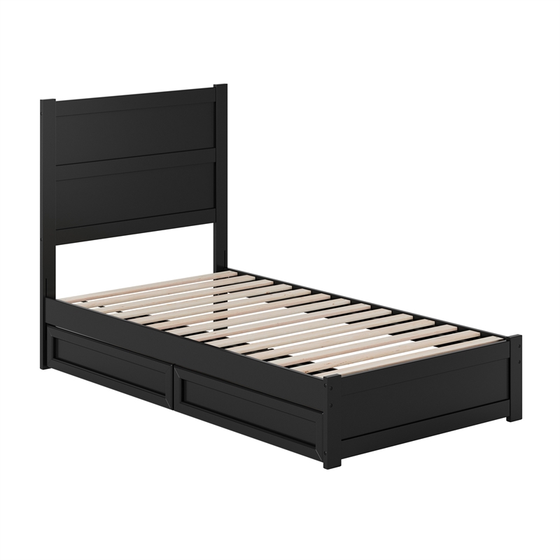 Pemberly Row Twin Platform Bed with Footboard and Drawers in Black