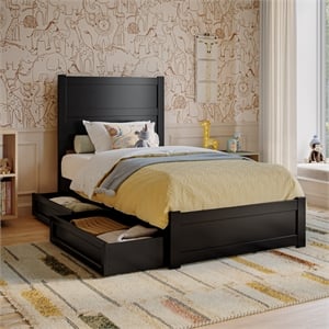 Pemberly Row Twin Platform Bed with Footboard and Drawers in Black