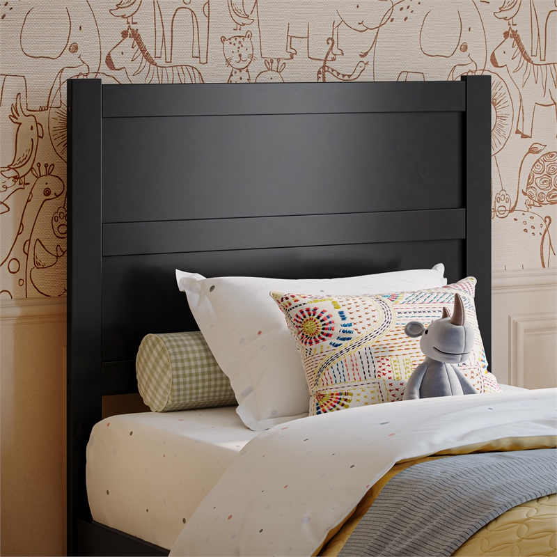 Pemberly Row Twin Platform Bed with Footboard and Drawers in Black