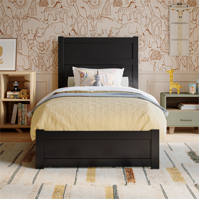 Pemberly Row Twin Platform Bed with Footboard and Drawers in Black