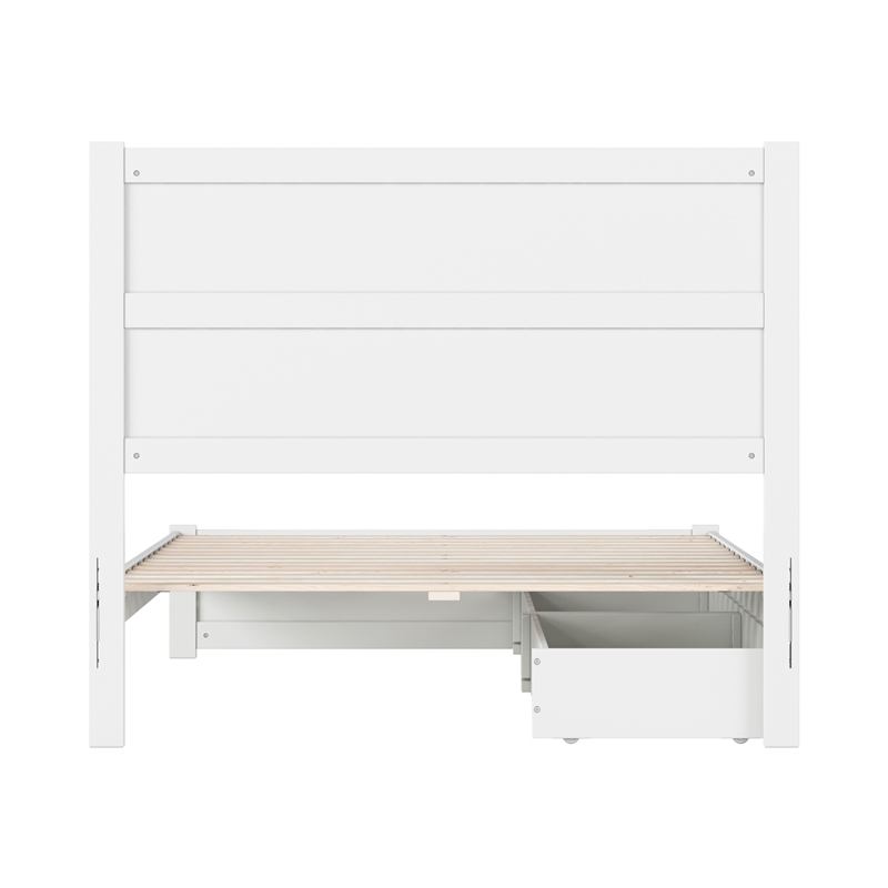 Pemberly Row Full Platform Bed with Footboard and Drawers in White