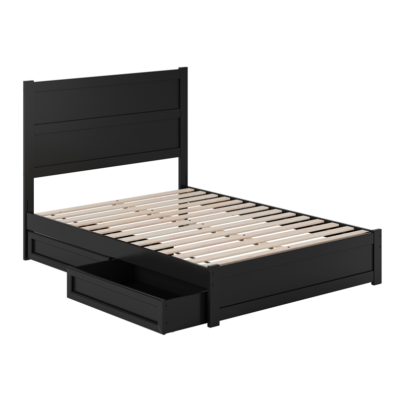 Pemberly Row Full Platform Bed with Footboard and Drawers in Black