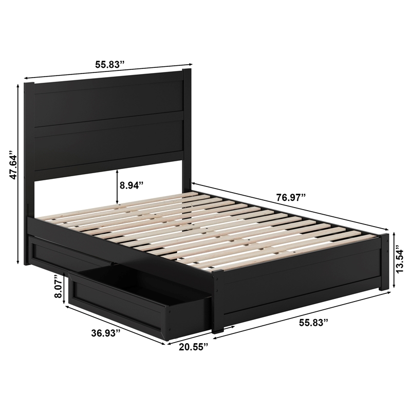 Pemberly Row Full Platform Bed with Footboard and Drawers in Black