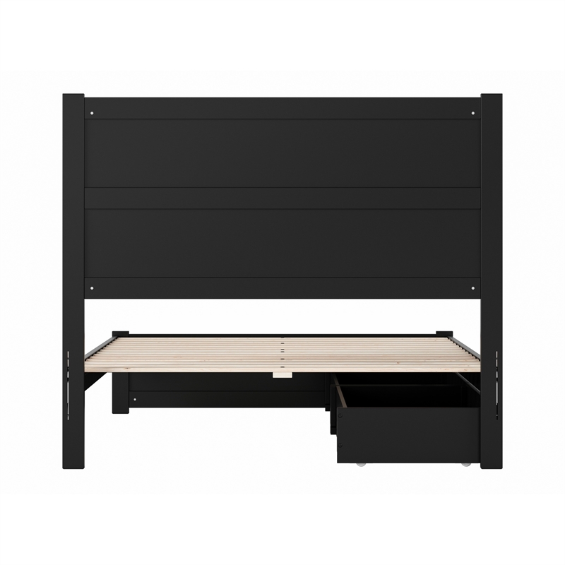 Pemberly Row Full Platform Bed with Footboard and Drawers in Black