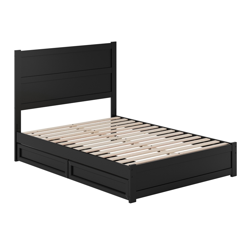 Pemberly Row Full Platform Bed with Footboard and Drawers in Black