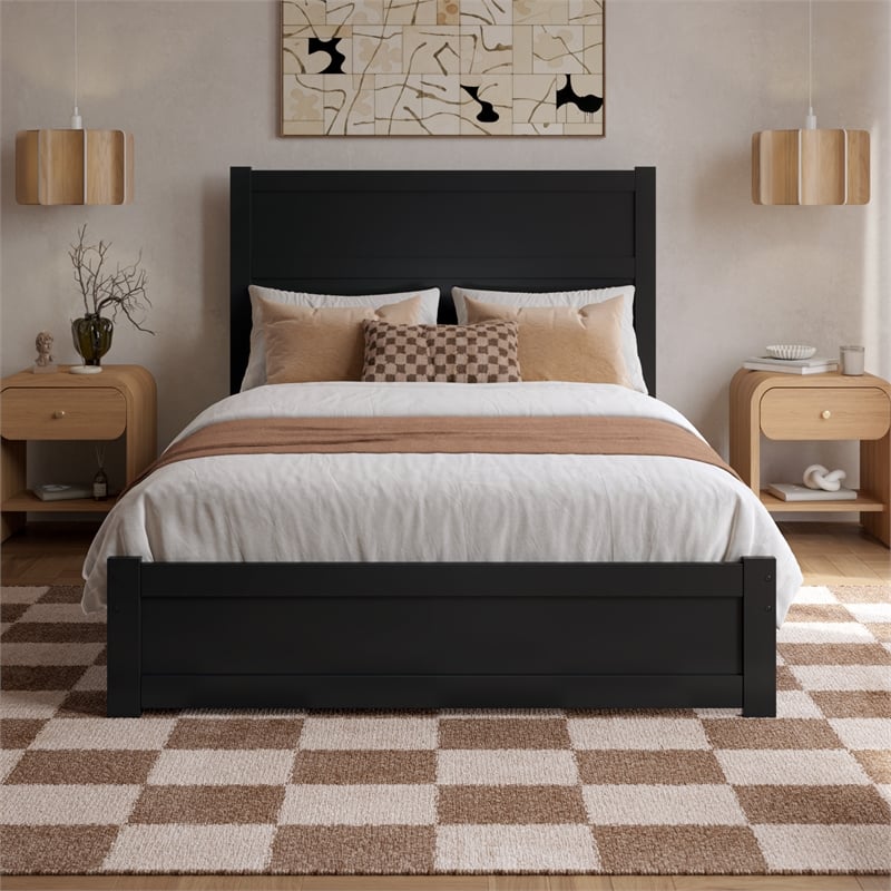 Pemberly Row Full Platform Bed with Footboard and Drawers in Black