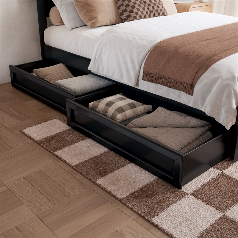 Pemberly Row Full Platform Bed with Footboard and Drawers in Black