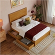 Pemberly Row Full Platform Bed with Footboard and Drawers in Light Toffee