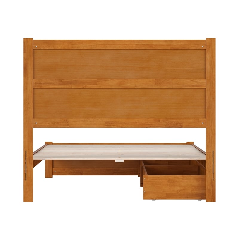 Pemberly Row Full Platform Bed with Footboard and Drawers in Light Toffee