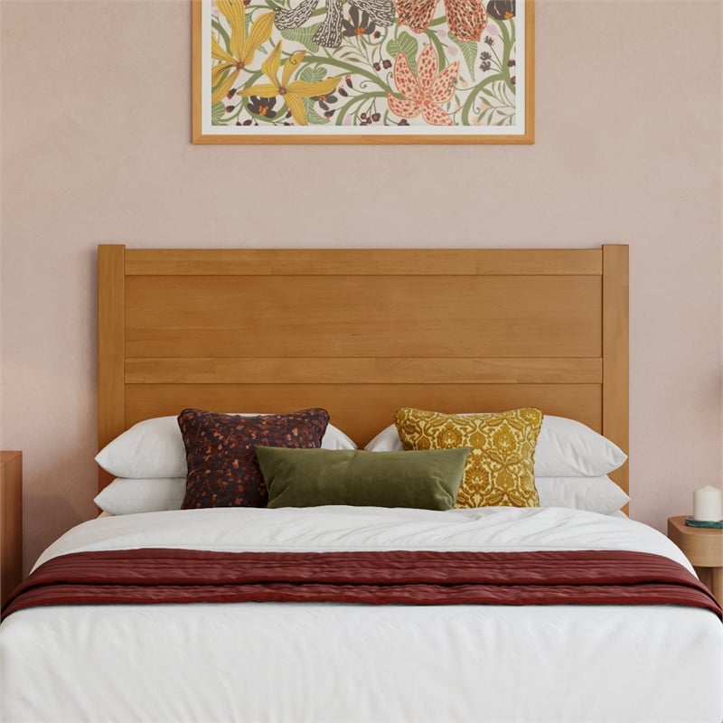 Pemberly Row Full Platform Bed with Footboard and Drawers in Light Toffee
