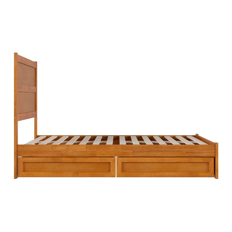 Pemberly Row Full Platform Bed with Footboard and Drawers in Light Toffee