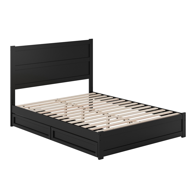 Pemberly Row Queen Platform Bed with Footboard and Drawers in Black