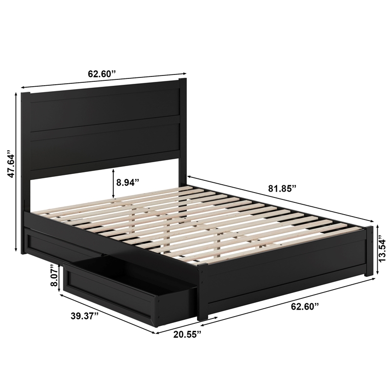 Pemberly Row Queen Platform Bed with Footboard and Drawers in Black