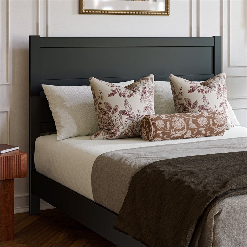 Pemberly Row Queen Platform Bed with Footboard and Drawers in Black