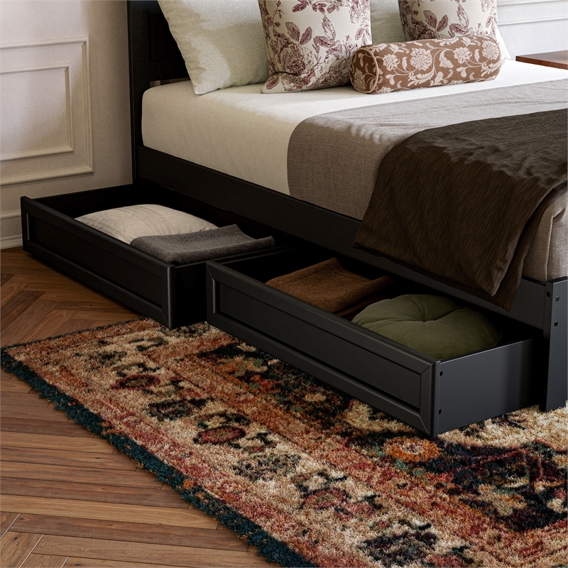 Pemberly Row Queen Platform Bed with Footboard and Drawers in Black
