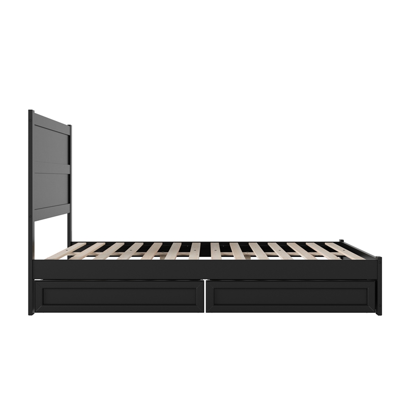 Pemberly Row Queen Platform Bed with Footboard and Drawers in Black