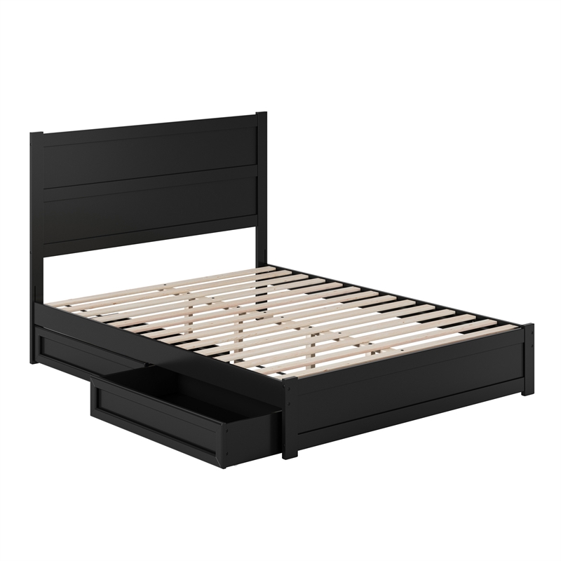 Pemberly Row Queen Platform Bed with Footboard and Drawers in Black