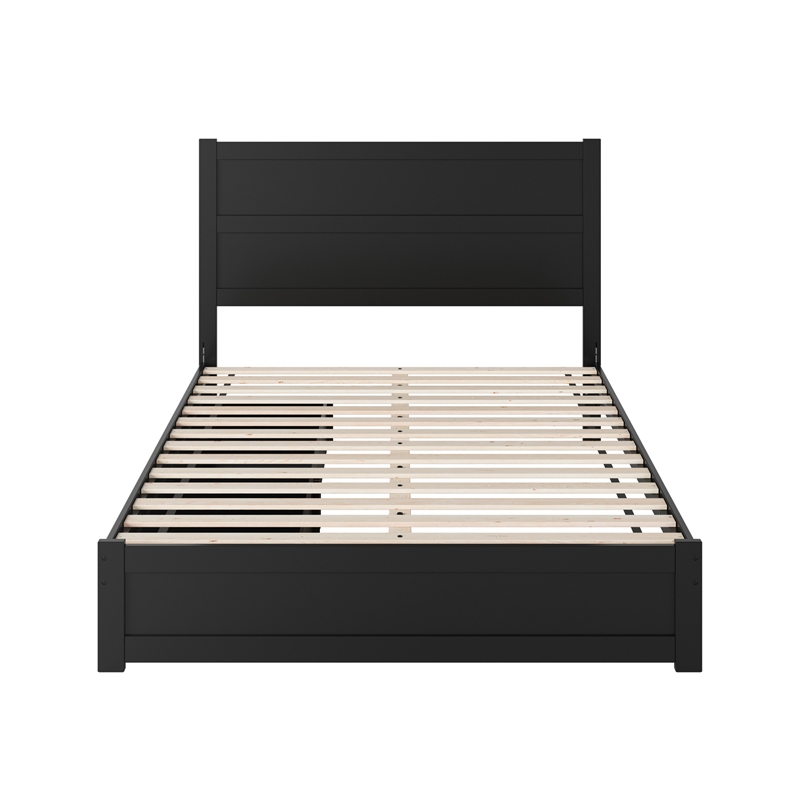 Pemberly Row Queen Platform Bed with Footboard and Drawers in Black