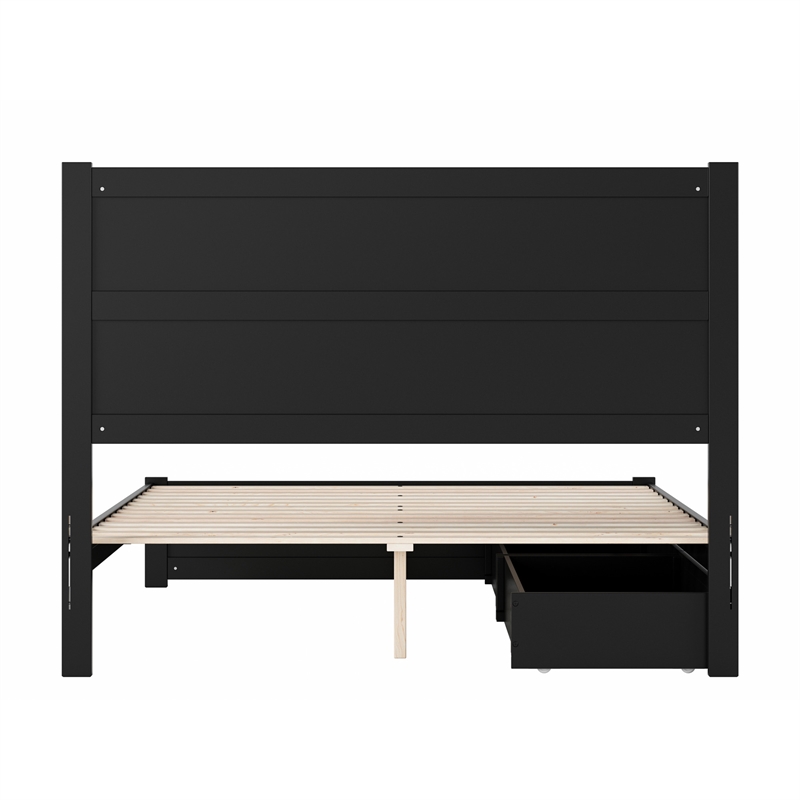 Pemberly Row Queen Platform Bed with Footboard and Drawers in Black