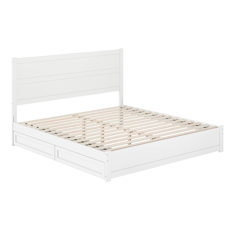 Pemberly Row King Platform Bed with Footboard and Drawers in White