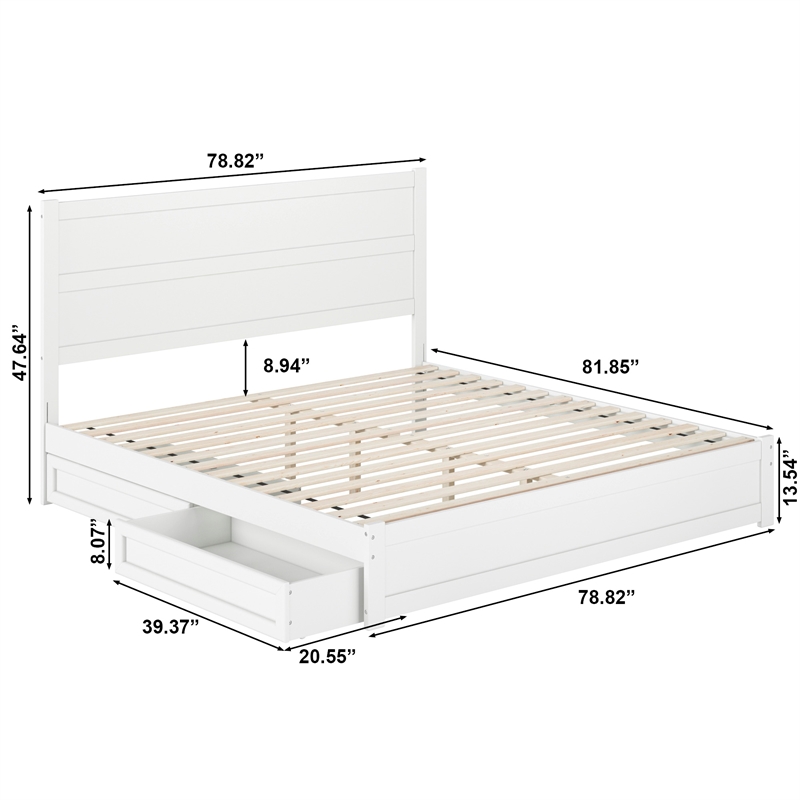 Pemberly Row King Platform Bed with Footboard and Drawers in White