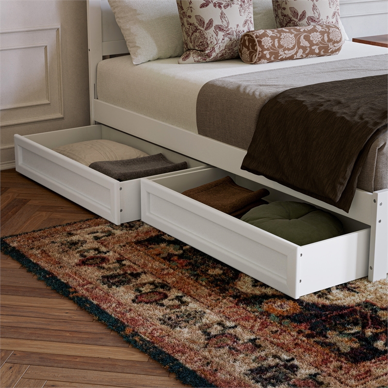 Pemberly Row King Platform Bed with Footboard and Drawers in White