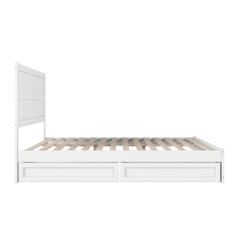 Pemberly Row King Platform Bed with Footboard and Drawers in White