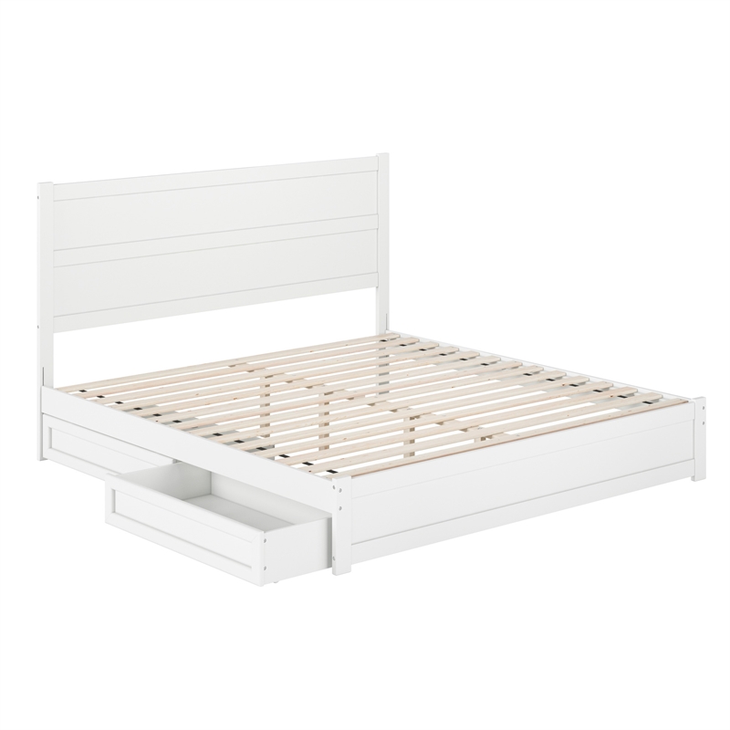 Pemberly Row King Platform Bed with Footboard and Drawers in White