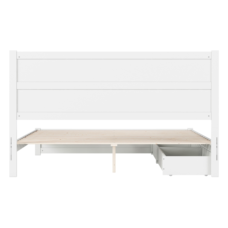 Pemberly Row King Platform Bed with Footboard and Drawers in White