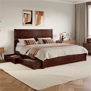Pemberly Row King Platform Bed with Footboard and Drawers in Walnut
