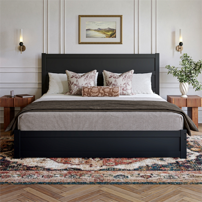 Pemberly Row King Platform Bed with Footboard and Drawers in Black