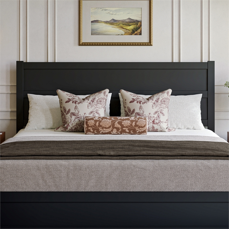 Pemberly Row King Platform Bed with Footboard and Drawers in Black