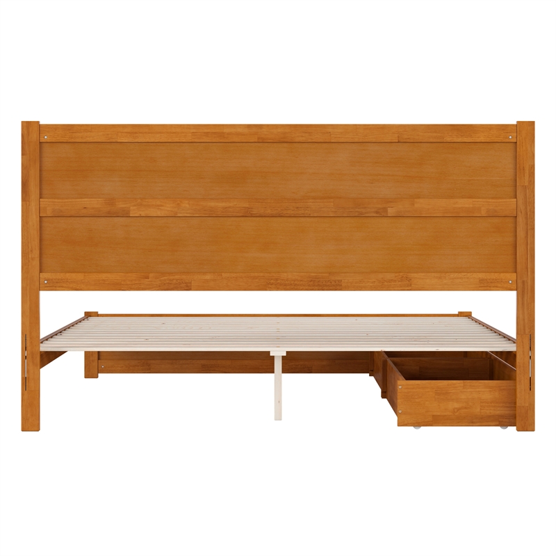 Pemberly Row King Platform Bed with Footboard and Drawers in Light Toffee