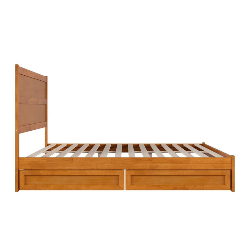 Pemberly Row King Platform Bed with Footboard and Drawers in Light Toffee