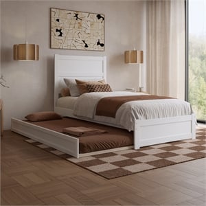 Pemberly Row Twin XL Platform Bed with Footboard and Twin XL Trundle in White