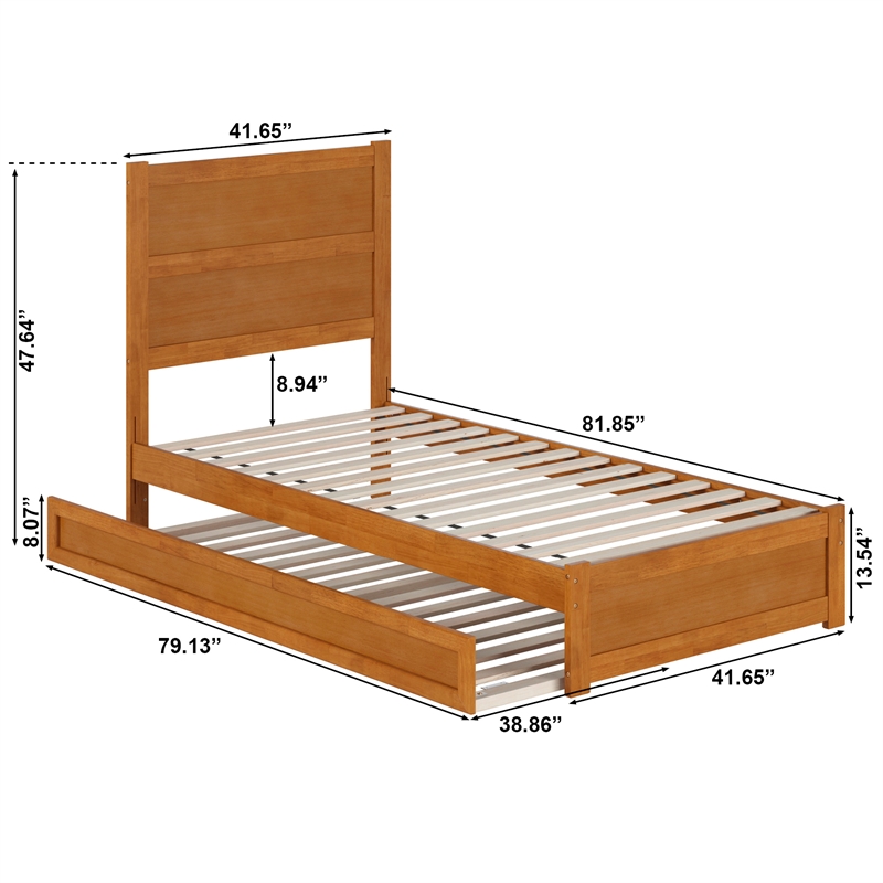 Pemberly Row Twin XL Platform Bed with Footboard and Trundle in Light Toffee