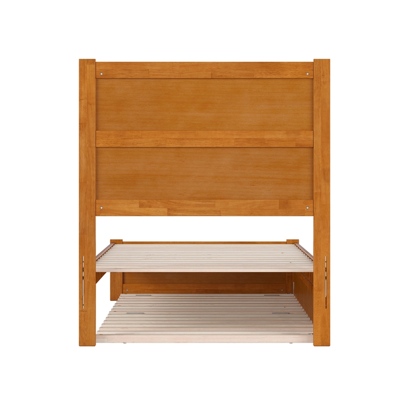 Pemberly Row Twin XL Platform Bed with Footboard and Trundle in Light Toffee