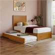 Pemberly Row Twin XL Platform Bed with Footboard and Trundle in Light Toffee