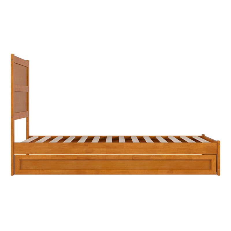 Pemberly Row Twin XL Platform Bed with Footboard and Trundle in Light Toffee