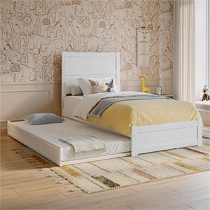 Pemberly Row Twin Platform Bed with Footboard and Twin Trundle in White