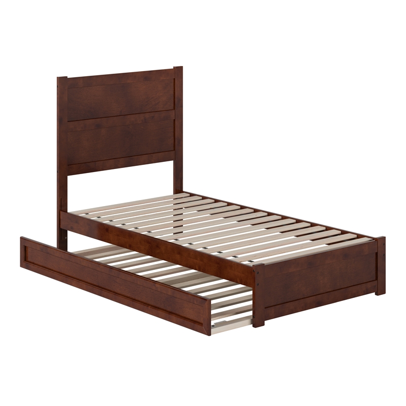 Pemberly Row Twin Platform Bed with Footboard and Twin Trundle in Walnut