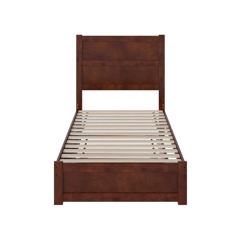 Pemberly Row Twin Platform Bed with Footboard and Twin Trundle in Walnut