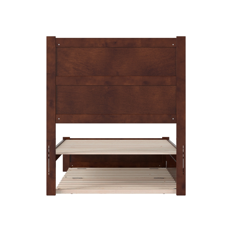 Pemberly Row Twin Platform Bed with Footboard and Twin Trundle in Walnut