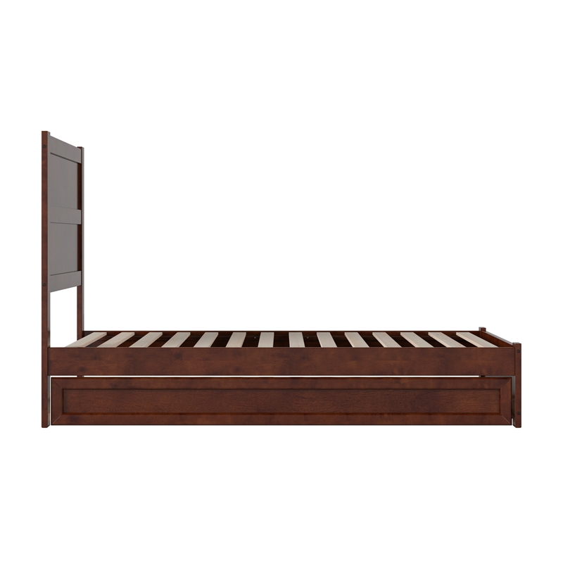 Pemberly Row Twin Platform Bed with Footboard and Twin Trundle in Walnut