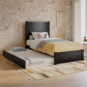 Pemberly Row Twin Platform Bed with Footboard and Twin Trundle in Black